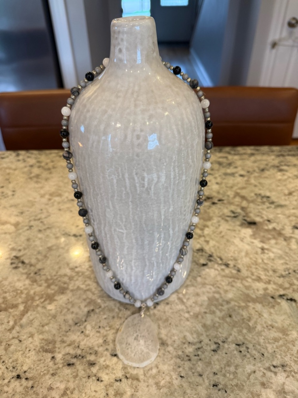 Handmade White and Gray Agate Pendant Necklace - Women Jewelry